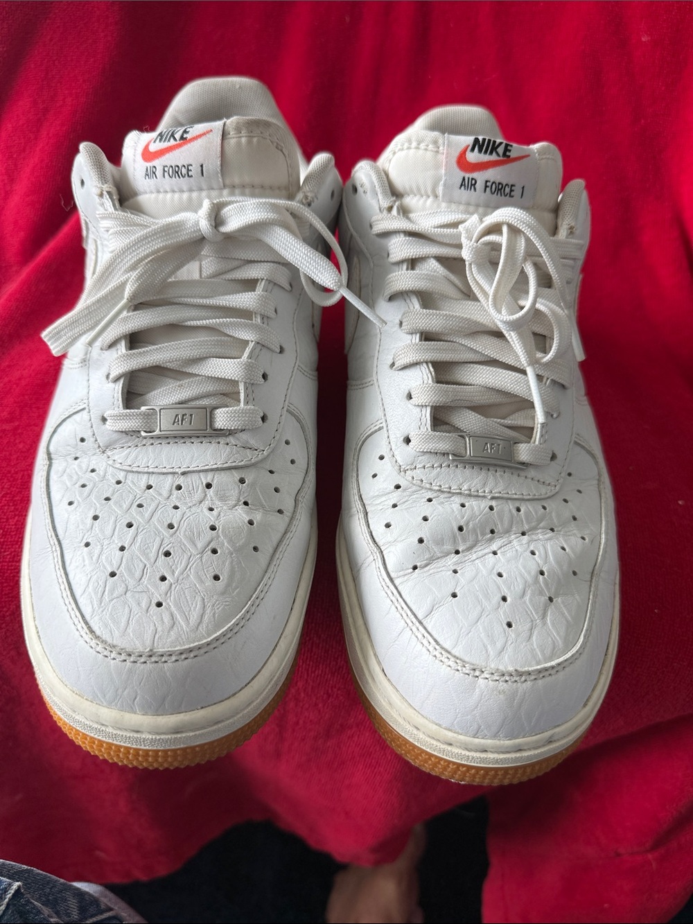 Nike White Leather Air Force 1 Sneakers with Gum Outsole